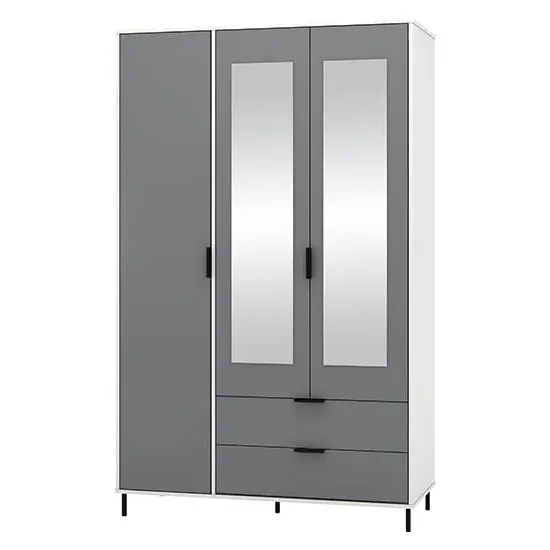 Madric 3-Door Mirrored Wardrobe - Grey, High Gloss