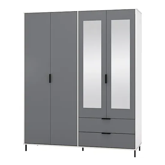 Madric 4-Door Mirrored Wardrobe - Grey, High Gloss