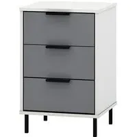 Madric Gloss Bedside Cabinet with 3 Drawers - Grey, White
