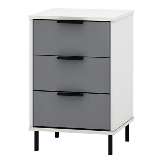 Madric Gloss Bedside Cabinet with 3 Drawers - Grey, White image