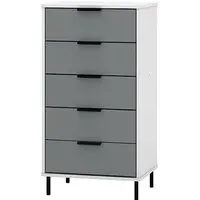 Madric Narrow Chest of 5 Drawers - Grey, High Gloss