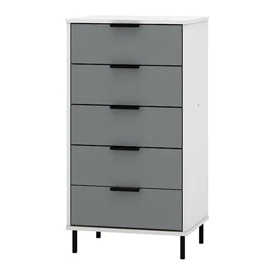 Madric Narrow Chest of 5 Drawers - Grey, High Gloss image