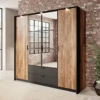 Madrid 4-Door Wardrobe with Drawers - Chestnut Oak, Laminated Board