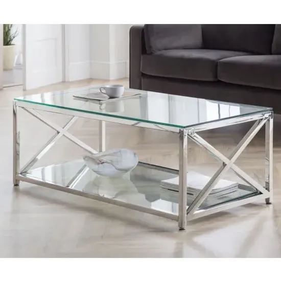 Maemi Coffee Table with Storage - Clear, Chrome