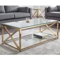 Maemi Coffee Table with Storage - Clear, Gold
