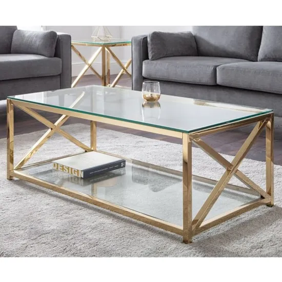 Maemi Coffee Table with Storage - Clear, Gold