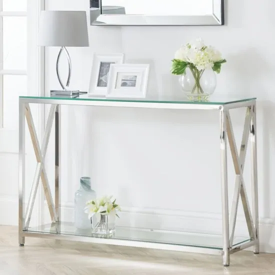Maemi Console Table with Storage - Clear, Chrome