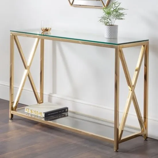 Maemi Console Table with Storage - Clear, Gold