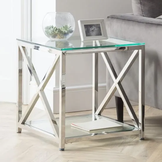 Maemi Lamp Table with Storage - Clear, Chrome image