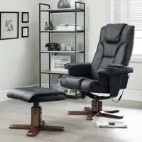 Maeryn Massage Recliner Chair with Footstool - Black, Faux Leather