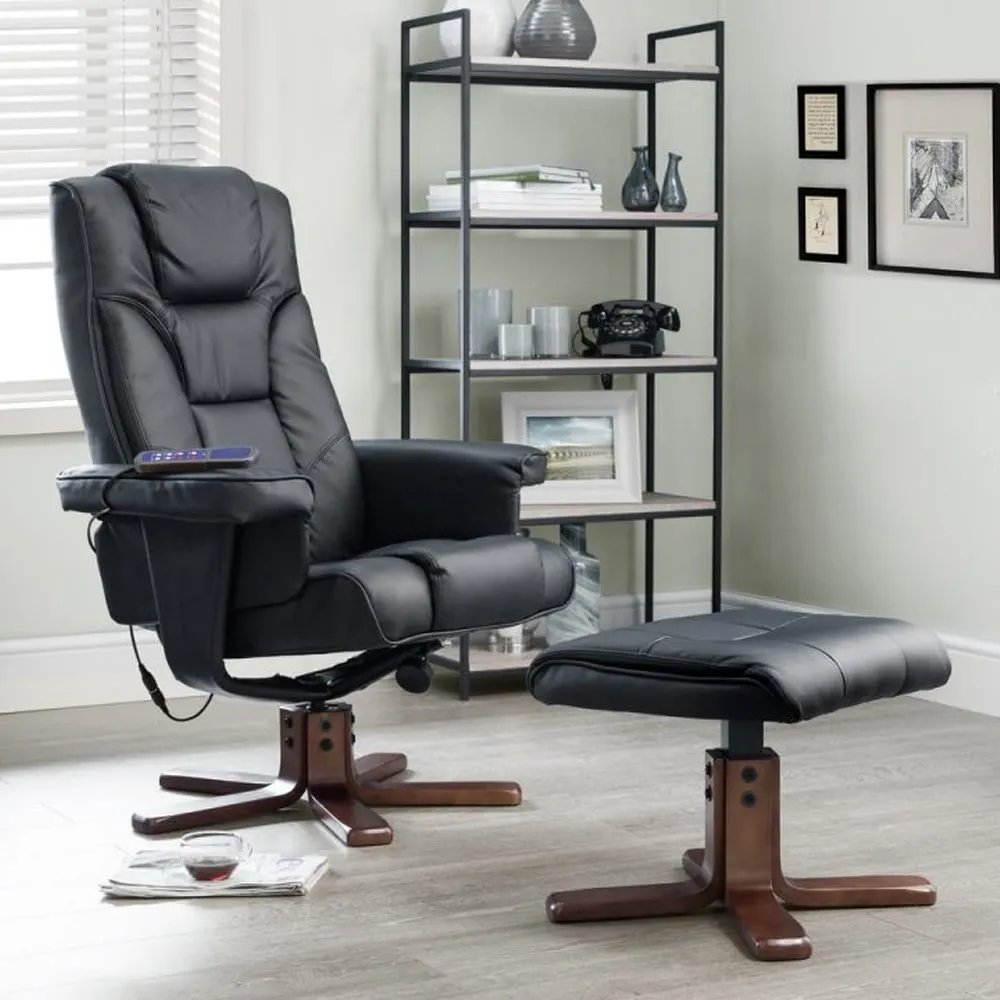 Maeryn Massage Recliner Chair with Footstool - Black, Faux Leather image
