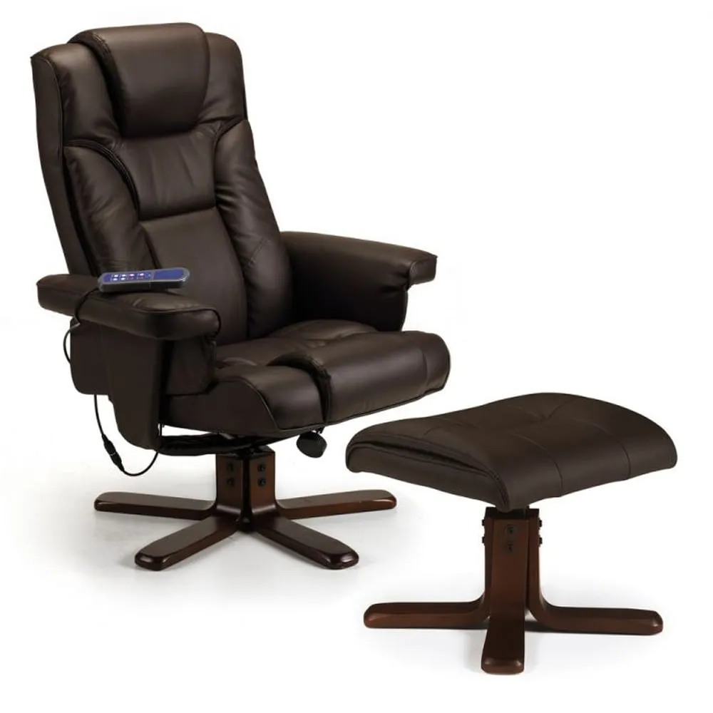 Maeryn Massage Recliner Chair with Footstool - Brown, Faux Leather