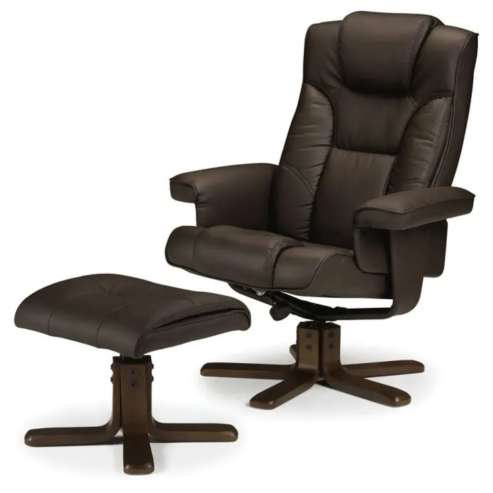 Maeryn Recliner Chair with Footstool - Brown, Faux Leather image