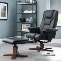 Maeryn Swivel Recliner Chair with Footstool - Black, Faux Leather