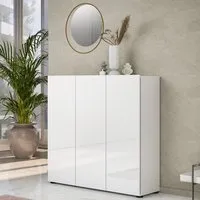 Maestro Shoe Cabinet 3 Doors with 10 Shelves - White, High Gloss MDF alternate view