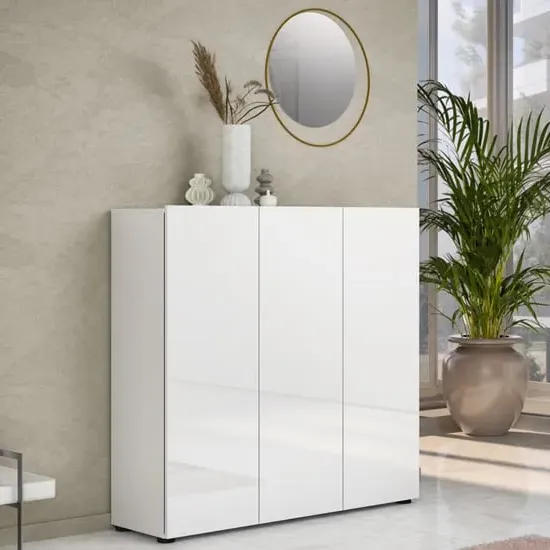 Maestro Shoe Cabinet 3 Doors with 10 Shelves - White, High Gloss MDF product