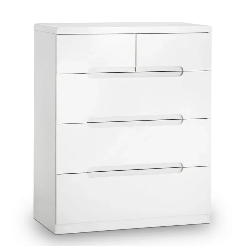 Magaly 5-Drawer Chest of Drawers - White, High Gloss