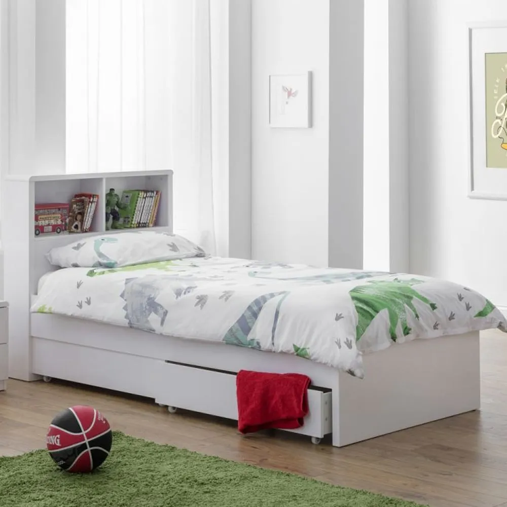 Magaly Single Bed with Bookcase - White, High Gloss
