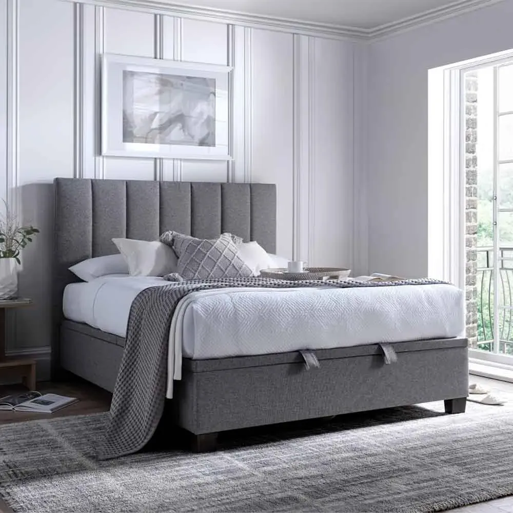 Magna King Size Ottoman Bed with Storage - Marbella Grey, Fabric