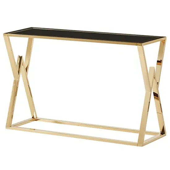 Magni Console Table - Black Glass, Gold Metal
