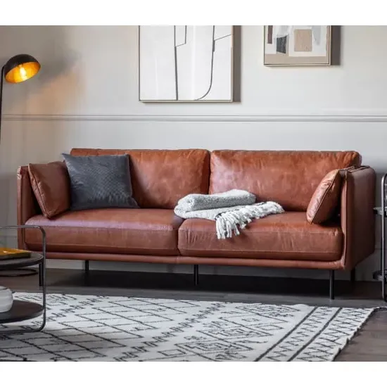 Magnolia 3-Seater Sofa with Metal Legs - Brown, Leather