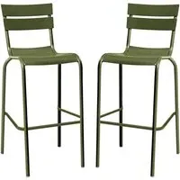 Magnolia Bar Stools In Pair - Olive Green, Aluminium