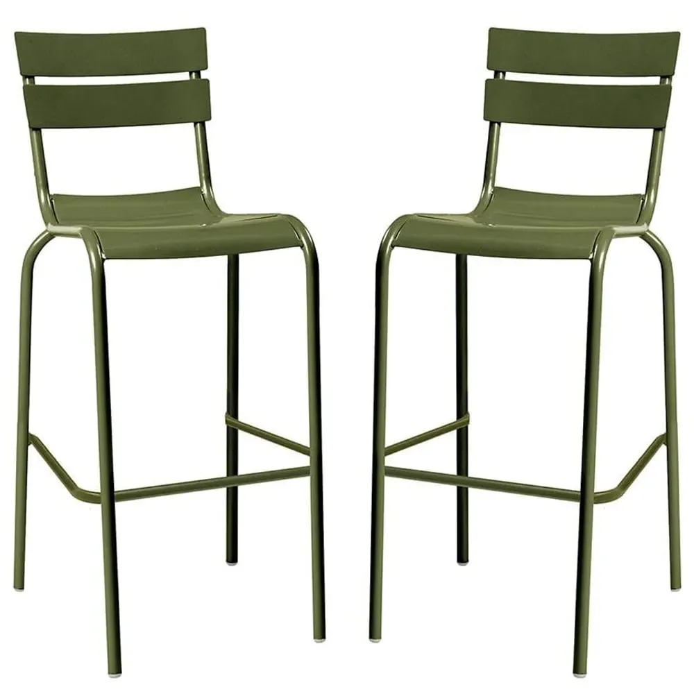 Magnolia Bar Stools In Pair - Olive Green, Aluminium