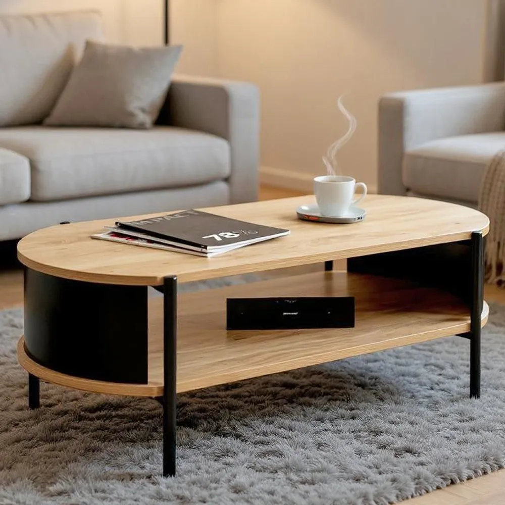 Magnolia Coffee Table with Undershelf - Black, Oak