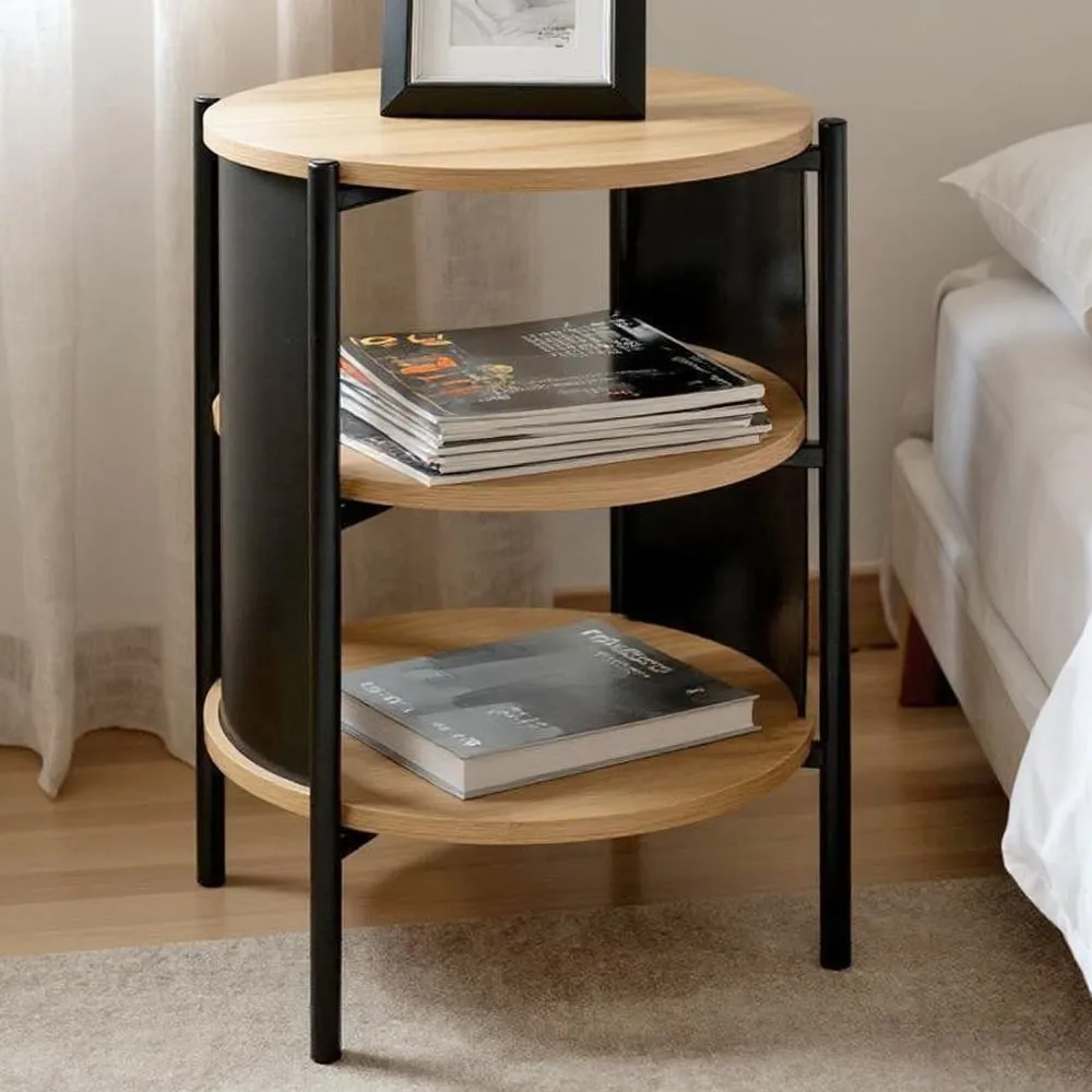 Magnolia End Table with 2 Shelves - Black, Oak image