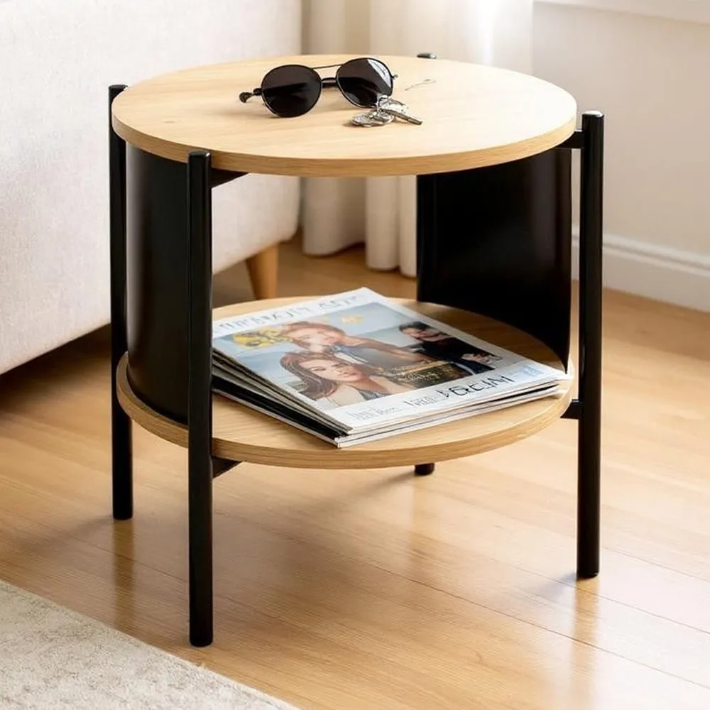 Magnolia Side Table with Shelf - Black, Oak image
