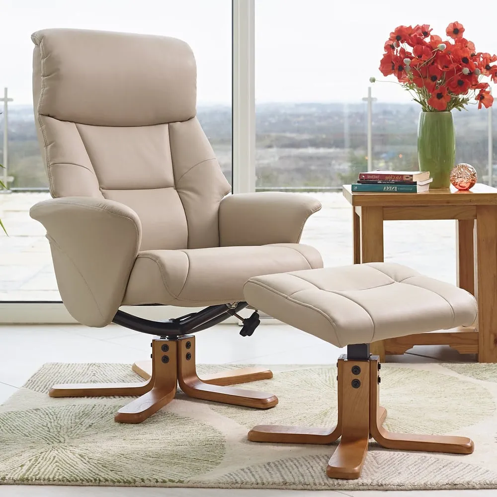 Maida Swivel Recliner Chair with Footstool - Cafe Latte, Leather image