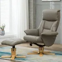 Maida Swivel Recliner Chair with Footstool - Grey, Leather