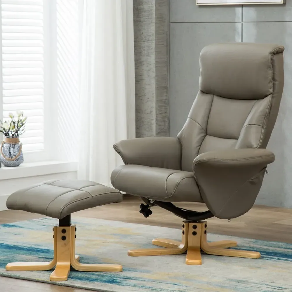 Maida Swivel Recliner Chair with Footstool - Grey, Leather
