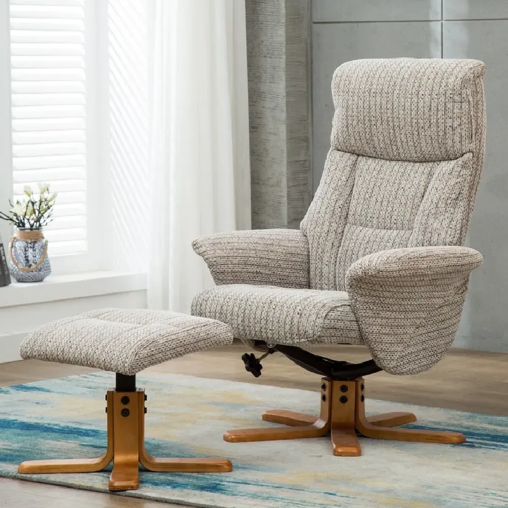Maida Swivel Recliner Chair with Footstool - Wheat, Fabric