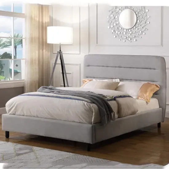 Maija Double Bed Frame - Light Grey, Velvet