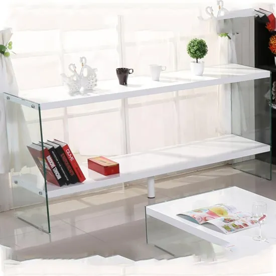 Maik Display Stand with Glass Frame - White, High Gloss image
