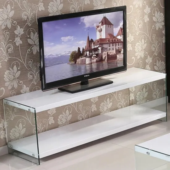 Maik TV Stand with Glass Frame - White, High Gloss