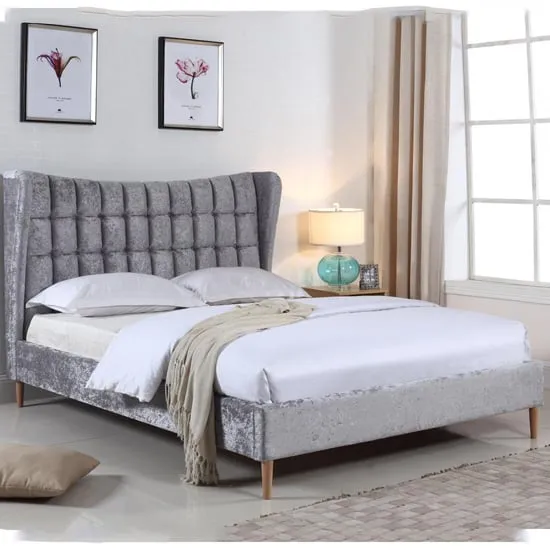 Maile Double Bed Frame - Silver, Crushed Velvet image