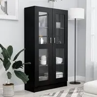 Maili Tall Display Cabinet with 2 Doors - Black, Engineered Wood