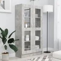 Maili Tall Display Cabinet with 2 Doors - Concrete Effect, Engineered Wood