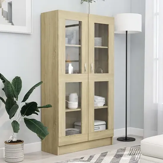 Maili Tall Display Cabinet with 2 Doors - Sonoma Oak, Engineered Wood