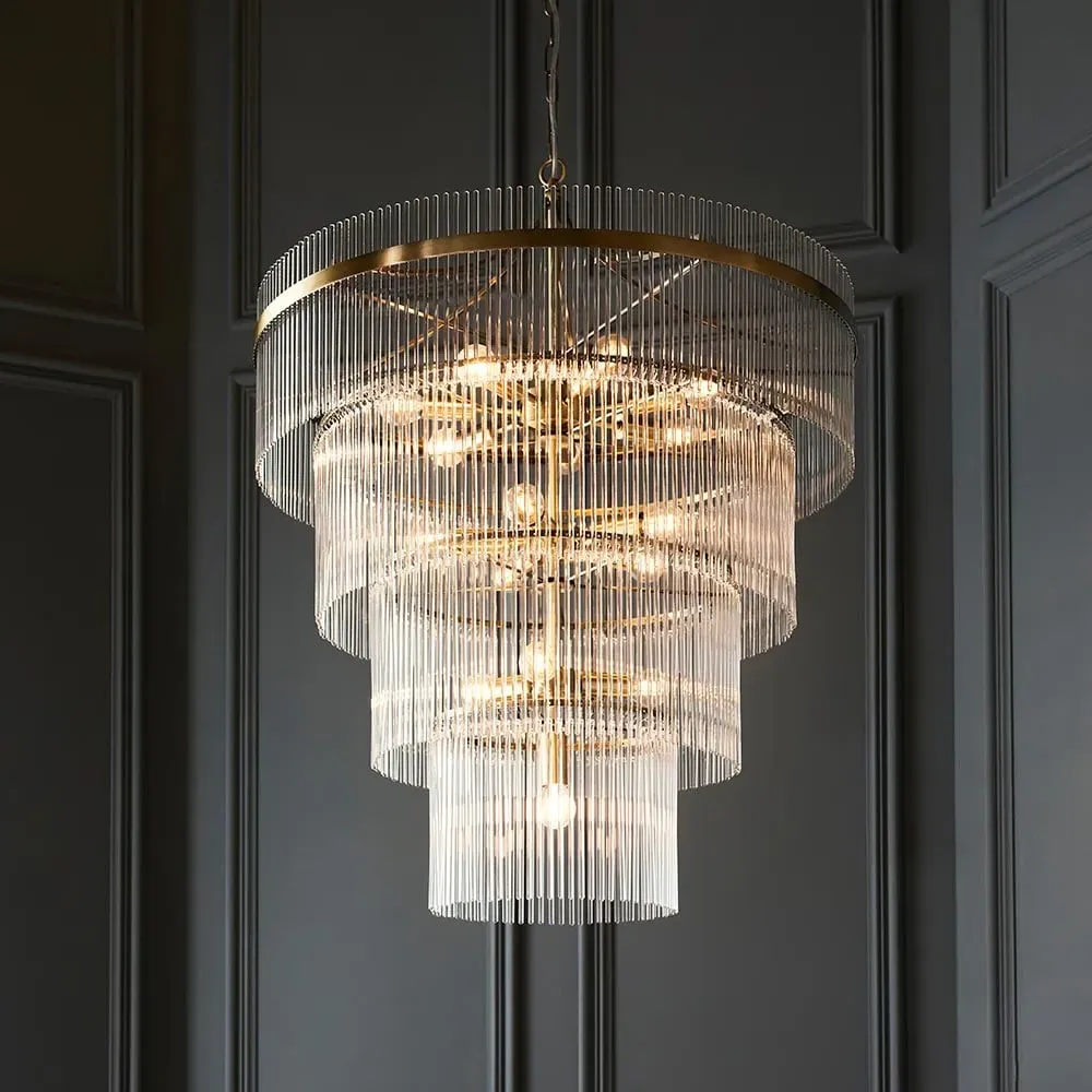 Mainz 16 Light Pendant Ceiling Light - Antique Brass, Glass