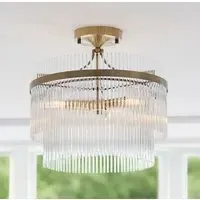 Mainz 3 Light Semi Flush Ceiling Light - Antique Brass, Glass