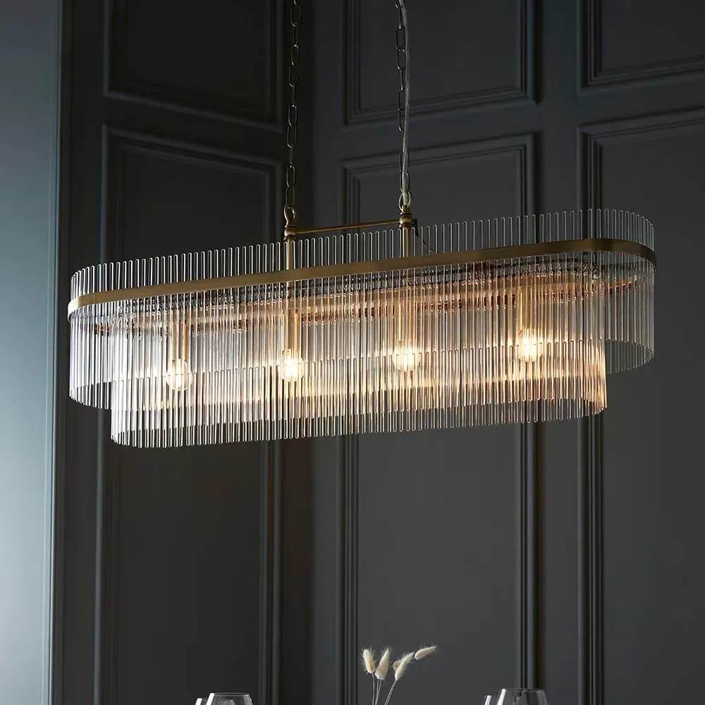 Mainz 4 Light Linear Pendant Ceiling Light - Antique Brass, Glass