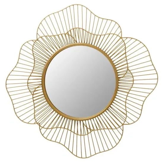 Mainz Flower Design Wall Mirror - Gold, Metal