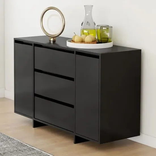 Maisa Sideboard with 2 Doors 3 Drawers - Black, Engineered Wood