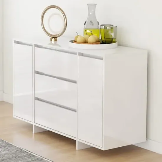 Maisa Sideboard with 2 Doors 3 Drawers - White, High Gloss