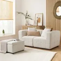 Maize 2-Seater Sofa with Ottoman - White, Fabric