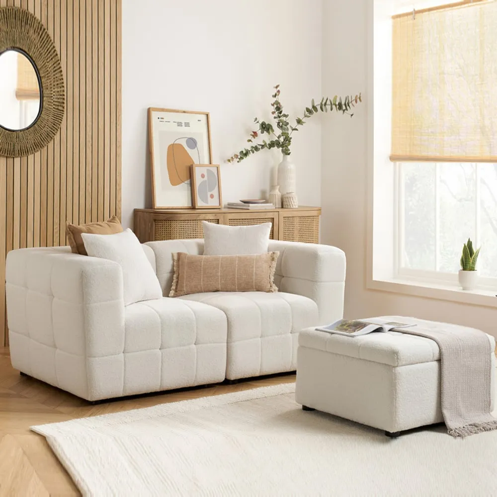 Maize 2-Seater Sofa with Ottoman - White, Fabric