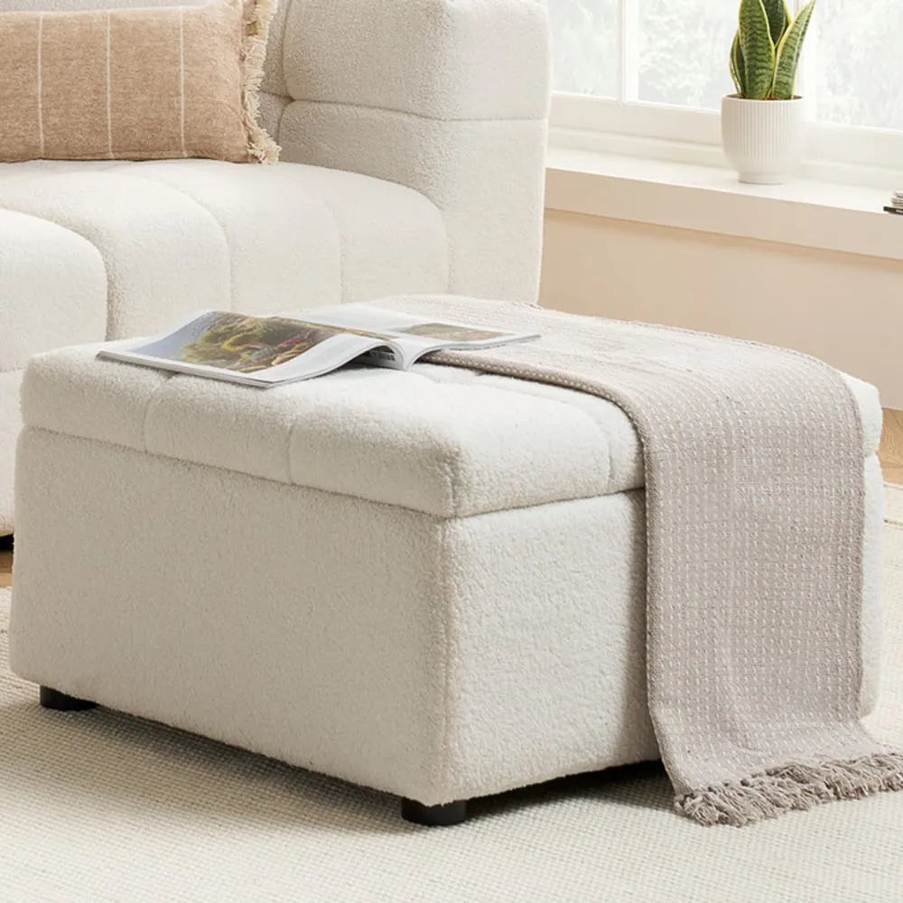 Maize Storage Ottoman - White, Fabric